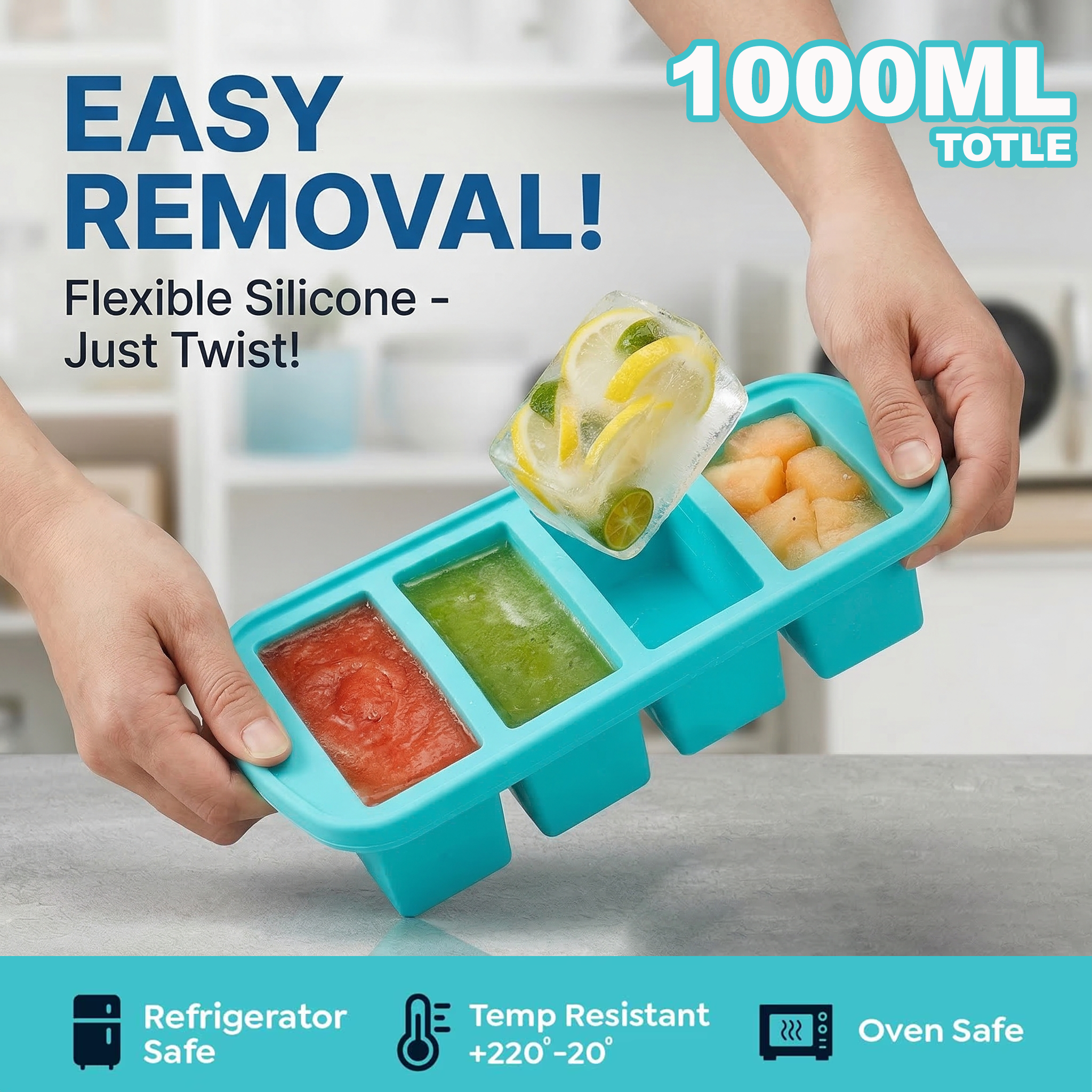 Meal Prep Oatmeal - 1000ML Silicone Freezer Tray with Lid