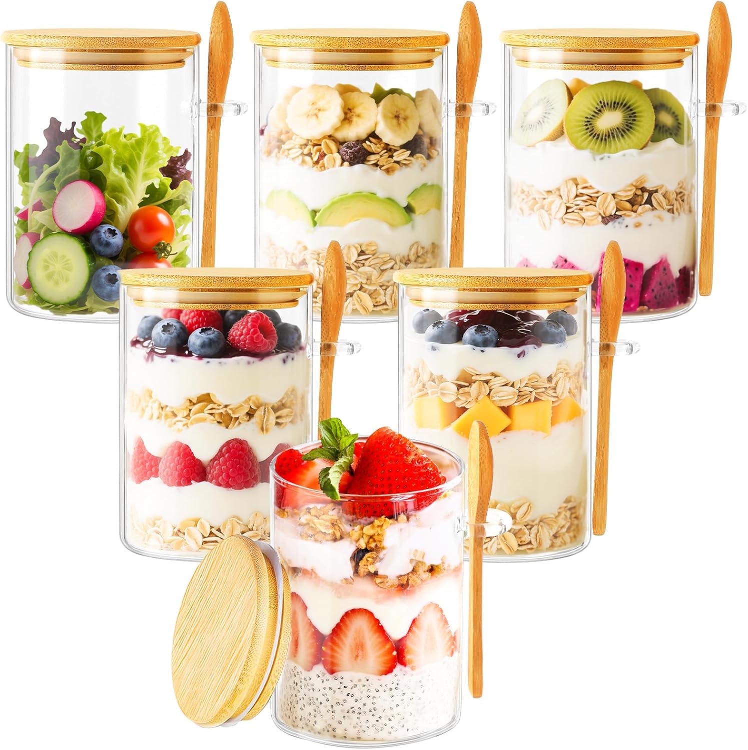 Overnight Oat Jar - 6 Pack Overnight Oats Containers with