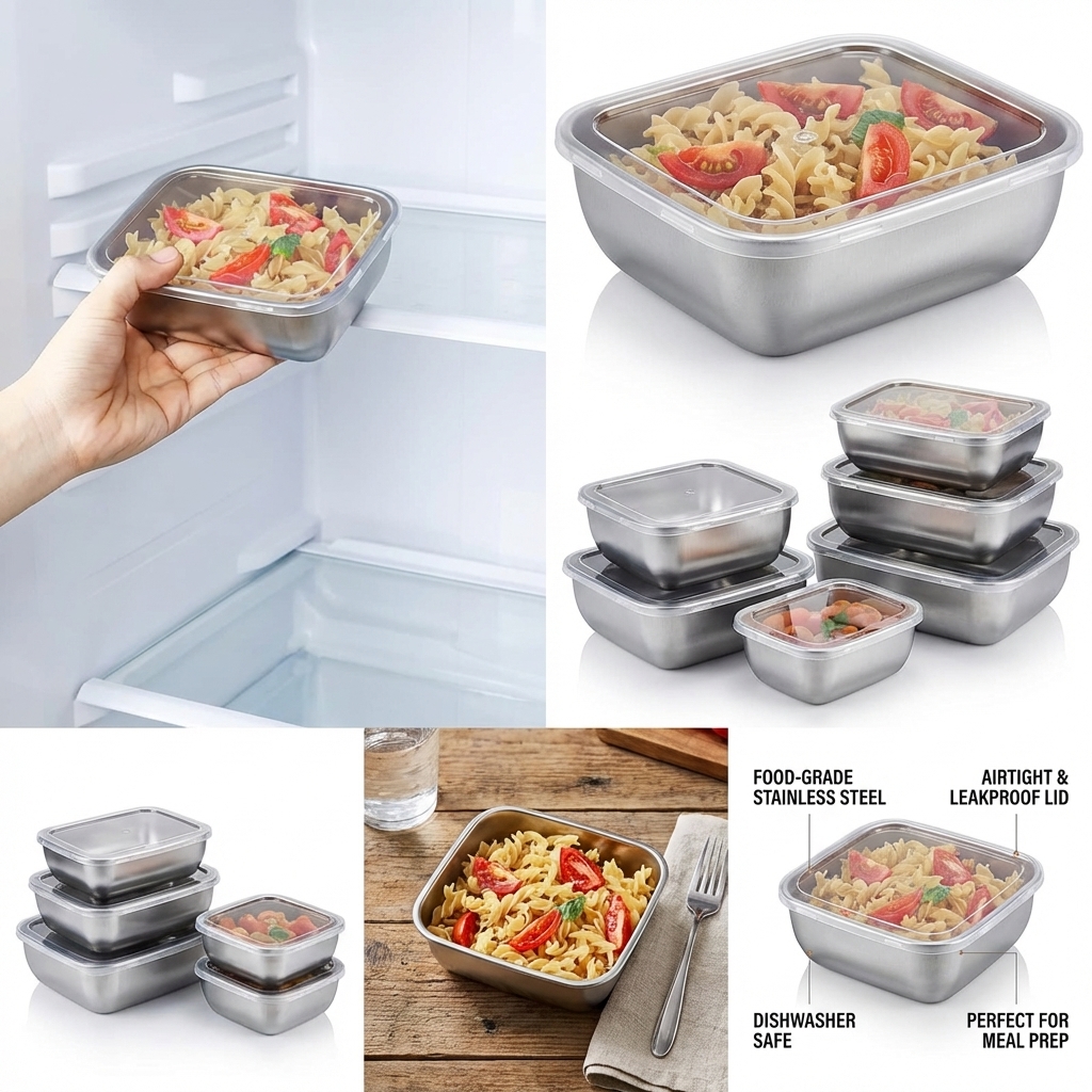 5PCS Stainless Steel Food Stor - Meal Prep Gym บทวิจารณ์และราคา