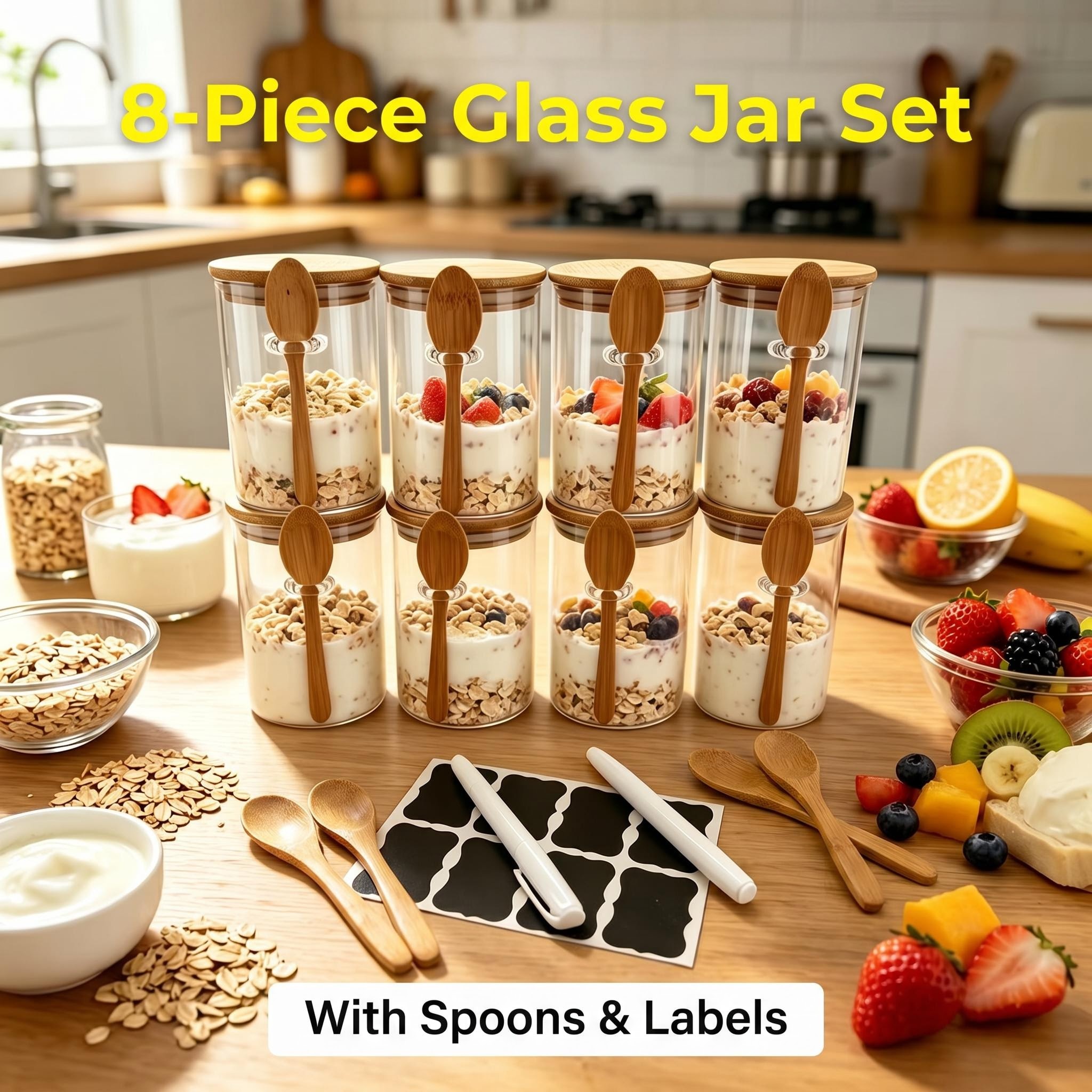 8 Pack Overnight Oats Glass Ja - Meal Prep Yogurt Cups บทวิจารณ์และราคา