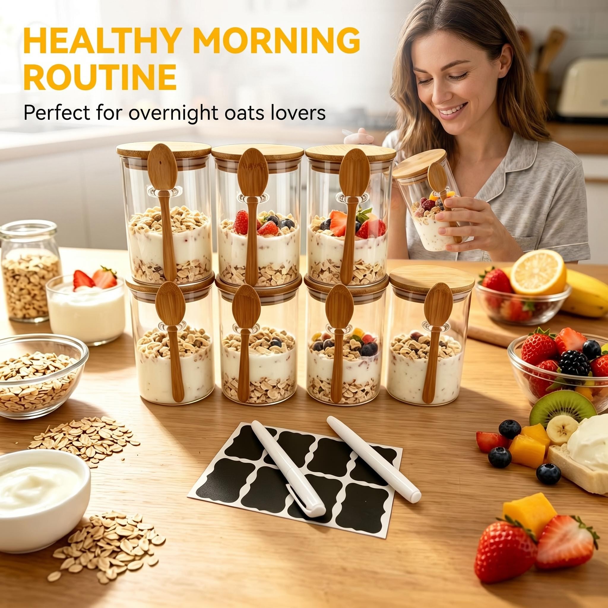 8 Pack Overnight Oats Glass Ja - Meal Prep Yogurt Cups บทวิจารณ์และราคา