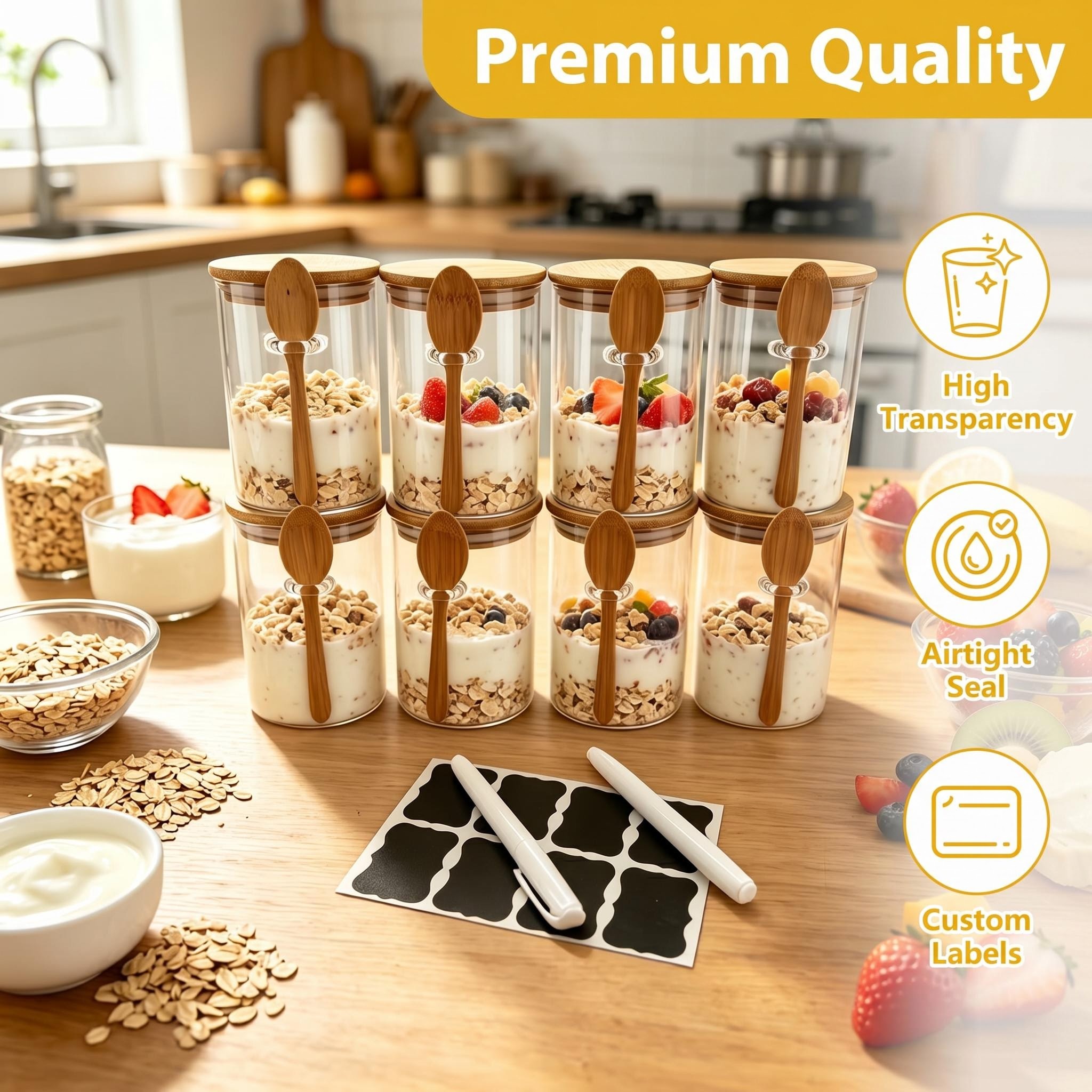 8 Pack Overnight Oats Glass Ja - Meal Prep Yogurt Cups บทวิจารณ์และราคา