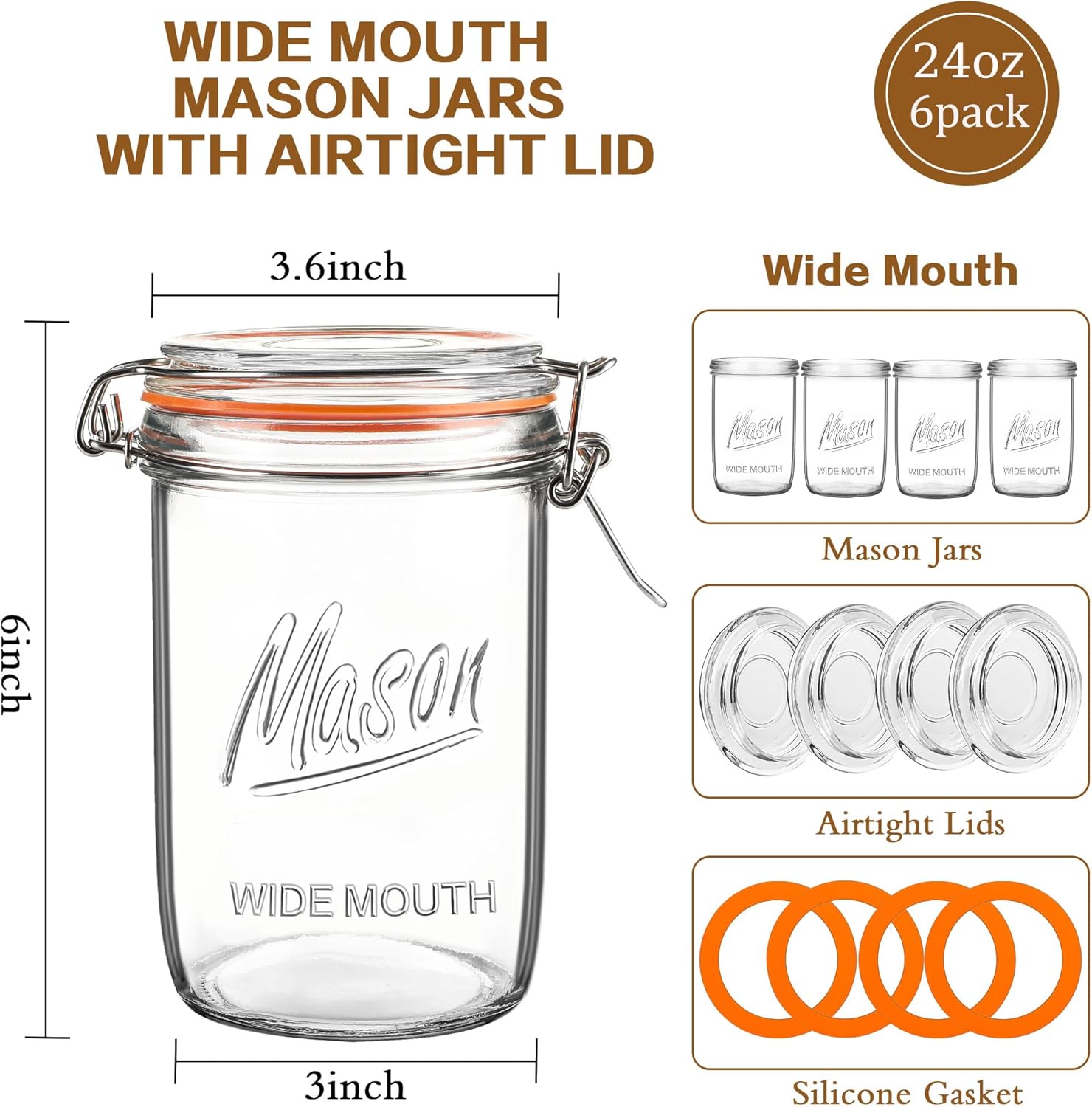 24oz Wide Mouth    Jars – 6 Pa - Overnight Oat Jar บทวิจารณ์และราคา