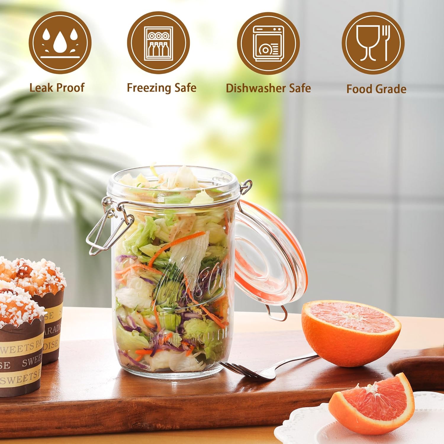 24oz Wide Mouth    Jars – 6 Pa - Overnight Oat Jar บทวิจารณ์และราคา