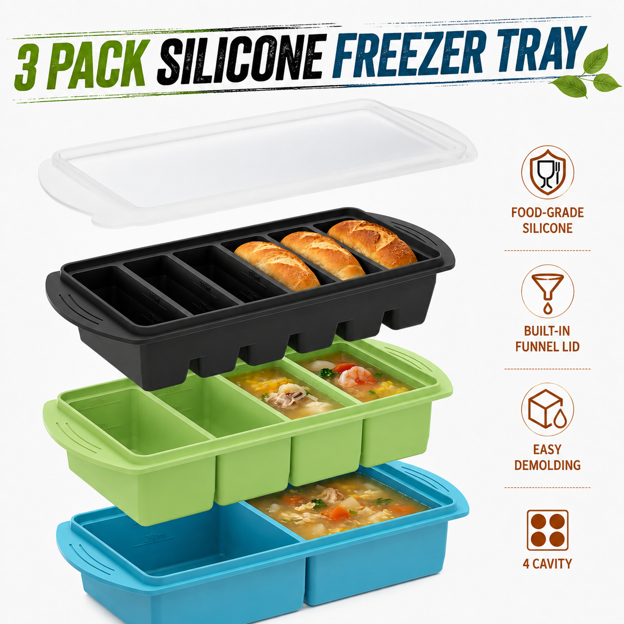 3 Pack Silicone Freezer Trays  - Meal Prep Oatmeal บทวิจารณ์และราคา