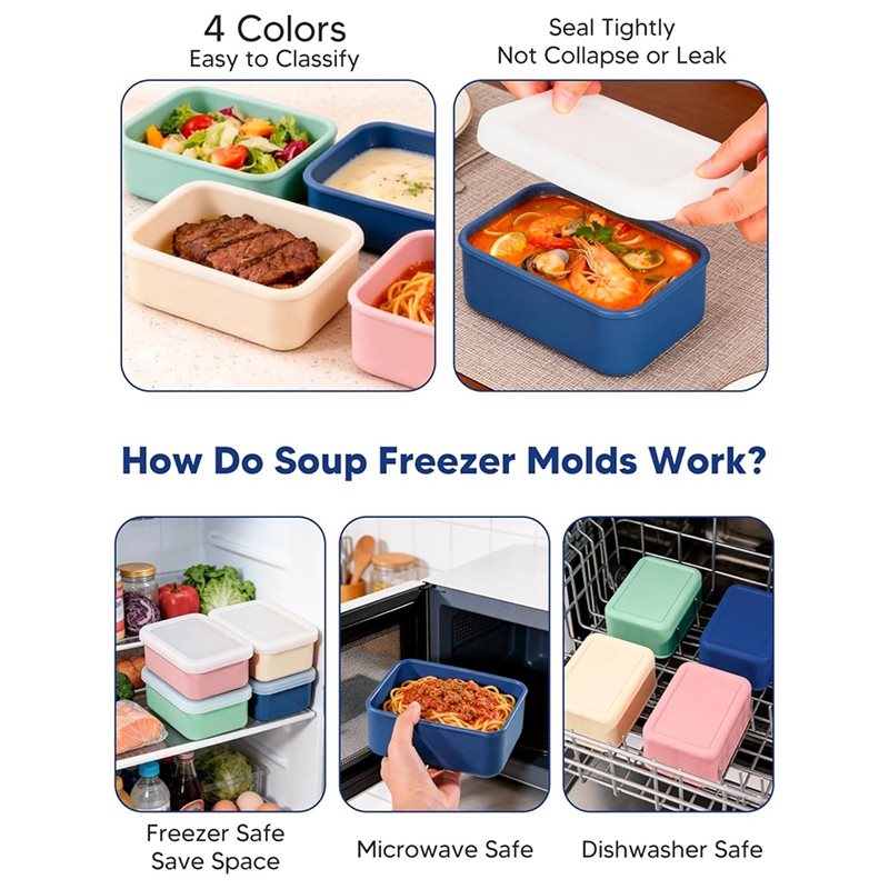 AB33-4-Pack Silicone Freezer M - Meal Prep Oatmeal บทวิจารณ์และราคา