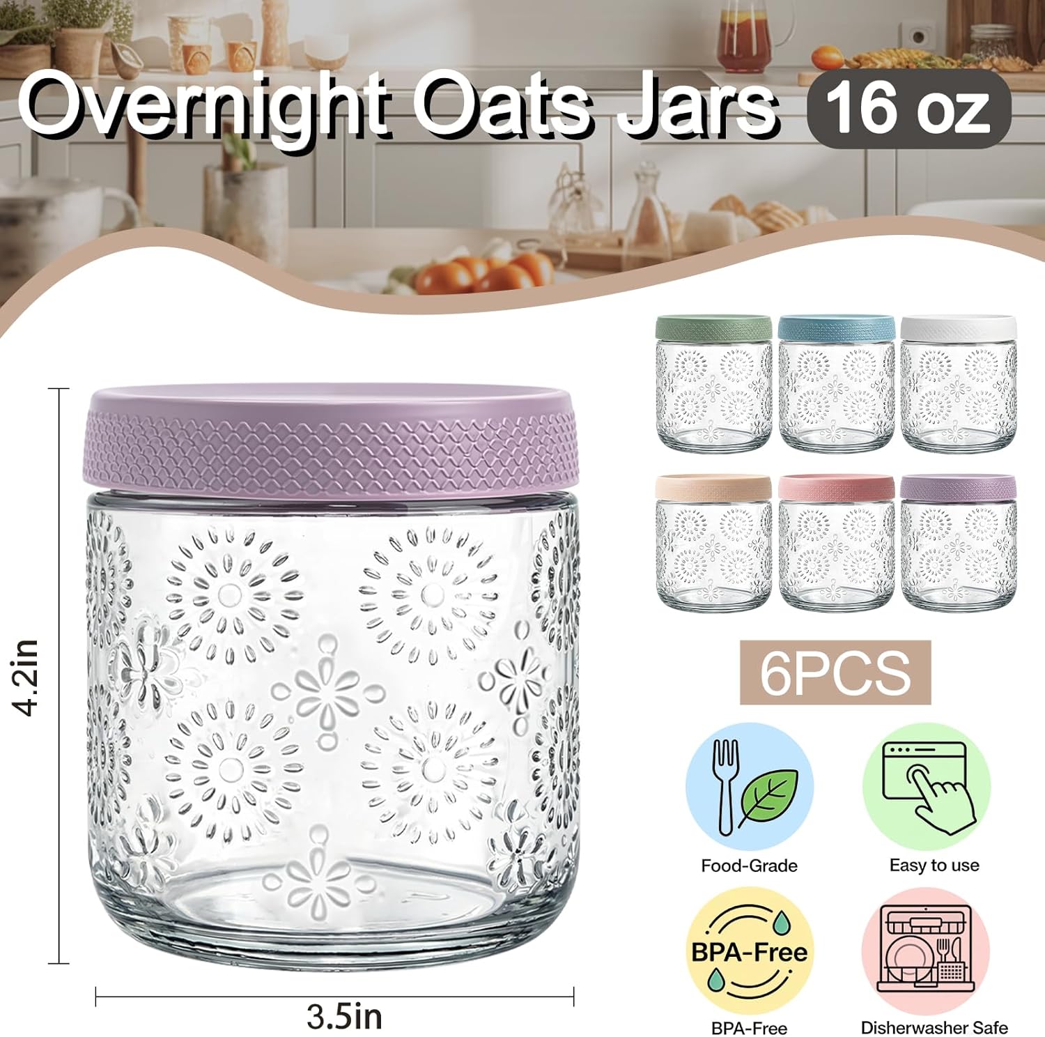 6 Pack 16 oz Overnight Oats Co - Overnight Oat Jar บทวิจารณ์และราคา